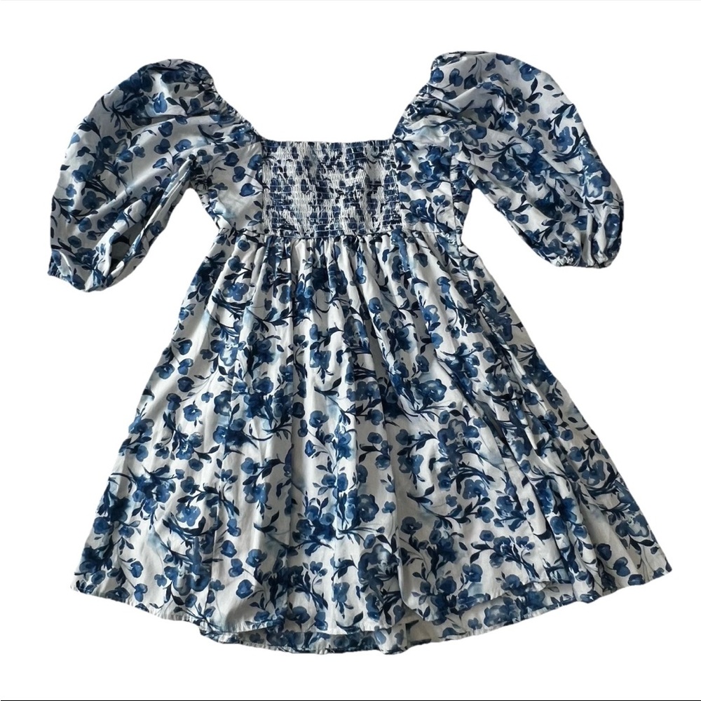 Abercrombie & Fitch Emerson Poplin Puff Sleeve Mini Dress S Blue White Floral - Picture 3 of 10